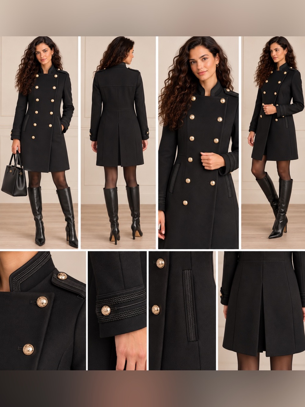 Mango MNG Black Military Coat Gold Buttons Size S